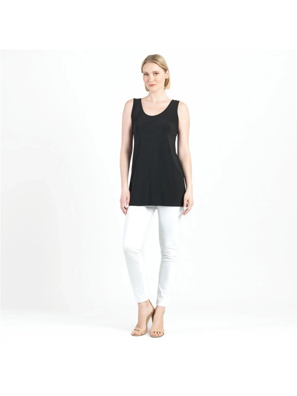 Clara Sun Woo Signature Tunic Length Tank Sz L Black Minimalist Made in USA.